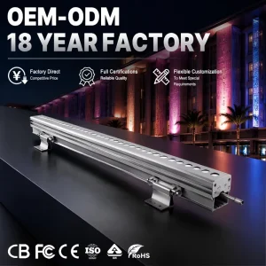 Outdoor IP66 RGBW DMX512 36W LED Linear Wall Washer Bar for Building Facade Lighting