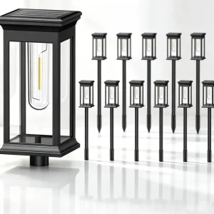 Outdoor IP67 Waterproof LED Solar Powered Walkway Landscape Path Lantern Style Garden Lights for Yard Lawn Pathway Patio Decor