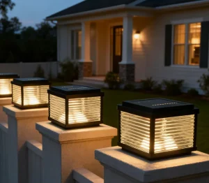 Outdoor LED Solar Multicolored Pillar Light Black Aluminum Body IP65 Waterproof 5 Watt for Hotel Villa Yard Main Gateng