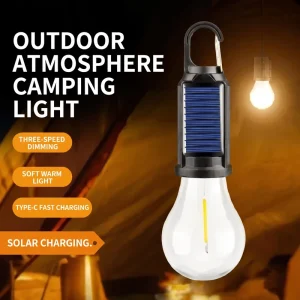 Outdoor LED Solar-Powered Camping Light with Tungsten-Filament Bulb, Button Control and Hanging Design