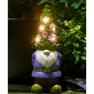 Outdoor Lawn Patio Decor Garden Resin Gnome Figurine Ornament LED Outdoor Solar Lights