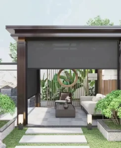Outdoor Motorized Roller Blinds with Zipper Track, Windproof Waterproof Sunshade System