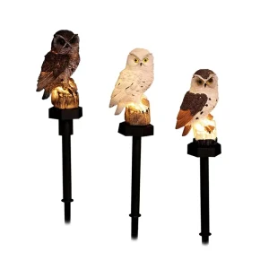 Outdoor Owl LED Solar Lawn Stake Light with IP44 Rating, Sensor Control, and Resin Construction