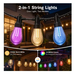 Outdoor Patio String Lights RGBW LED Edison Bulbs Smart App Controlled Garden Lighting