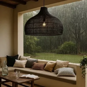 Outdoor Rattan Pendant Light Waterproof IP54 PE Wicker for Patio Villa Resort Hotel