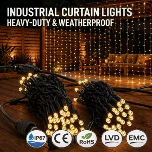 Outdoor Rubber Cable LED Fairy Curtain Lights Glue Sealed 8 Modes Dimmable Connectable Garden Wedding Balcony Patio Holiday