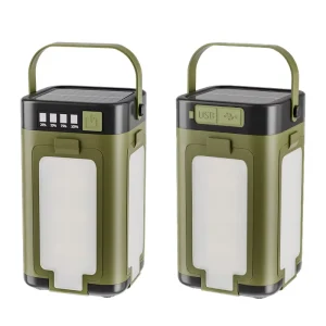 Outdoor Solar Camping Lamp Dual Light Source Foldable Design 5V Input 6 Brightness Levels IPX4 Waterproof ABS