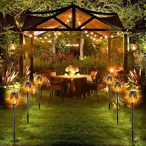 Outdoor Solar Flame LED Garden Light 12LED Motion Sensor 360 Beam IP66 Waterproof ABS Material Ground Mounted for Villa Park