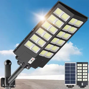 Outdoor Solar Highway Street Light IP67 Waterproof LED Road Lighting with Remote Control Battery-Powered Pole Stake