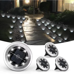 Outdoor Solar LED Floor Lamp 8 LED Stainless Steel IP44 Waterproof for Underwater Lighting in Courtyard Garden Path Lawn Yard