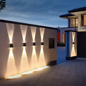 Outdoor Solar LED Waterproof Wall Lamp Tempered Glass Diffuser Stainless Steel Construction 2 Year