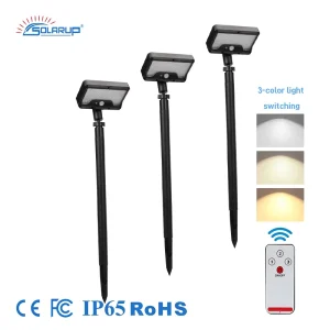 Outdoor Solar Pathway Lights IP65 LED Tri Color DC Water Resistant Garden Lights Remote USB Charging Motion Sensor