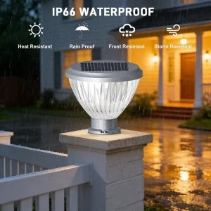 Outdoor Solar Post Light 100W 3 Color Modes 414PCS 5054 LED Aluminum Sand Grey Gate Pillar Lamp Waterproof Light for Fence Yard