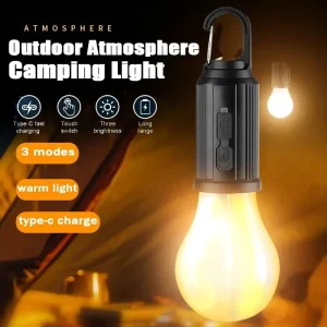 Outdoor USB Rechargeable LED Camping Lantern with Emergency Light, Hanging Hook, for Fishing