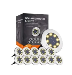 Outdoor Waterproof IP65 12 LED Solar Powered Disk Ground Light for Garden Stairway Lawn Pathway Landscape Underground
