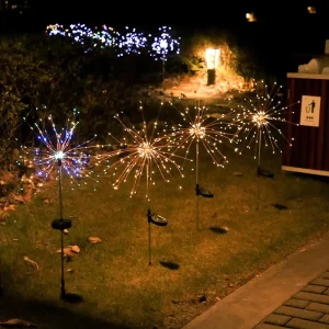 Outdoor Waterproof LED Fireworks Ground Stake Light Solar Operated Garden Landscape Yard Pathway Christmas Wedding Decor Lamp