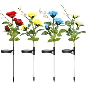 Outdoor Waterproof LED RGB Solar Garden Lamp IP65 Warm White Rose Flower Lamp for Christmas Yard Path Decoration Rose Light