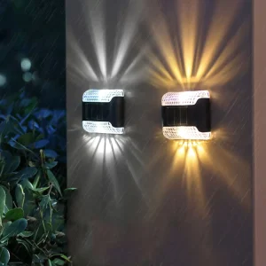 Outdoor Waterproof LED Step Light Solar Fence Lights Up and Down Wall Lamp for Outdoor Yard Garden Lawn Patio Pathway Decoration