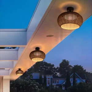 Outdoor Waterproof Rattan Chandelier Ceiling Light for Villas, Hotels, and Homestay Corridors