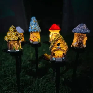 Outdoor Waterproof Resin Solar Mushroom Cartoon House Light for Lawn Pathway Garden Courtyard Terrace Passageway