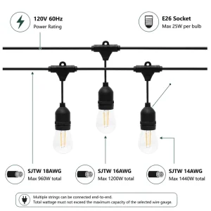 Outdoor Waterproof String Lights 120V E26 Edison Bulbs Patio Backyard Party Decor Bulk Supply Custom Length