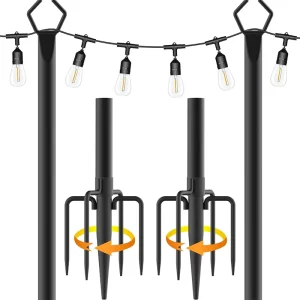 Outdoor Windproof Double-Round Head String Light Metal Pole