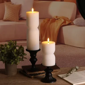 Paraffin Wax 3D Real Flame White Pillar Stripe Remote Control Flickering Flame Shape LED Candles
