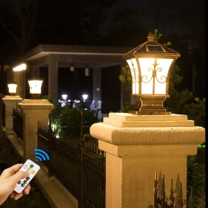 Pillar Light Outdoor Pathway Lights 3 Colors Dimmable Remote Control Garden Light for Gate 10W Solar Powered Outdoor LED 80