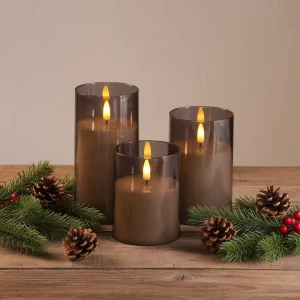 Plastic Grey LED Pillar Candles Home Decoration Battery Operated Remote Control
