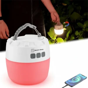 Portable LED Camping Light Bulb with Magnetic Base, Rechargeable Outdoor Tent Lantern, Hook, and Dimmable Brightness