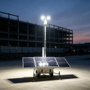 Portable Solar Floodlight Trailer with Solar Panels for Construction Site Lighting