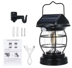 Portable Vintage Solar Camping Light Rechargeable Hanging Retro Garden Lamp with Multiple Modes for Tent Outdoor