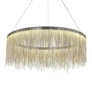Postmodern Aluminum Chain Chandelier Nordic Tassel Waterfall Shape Pendant Lamp LED Round Hanging Line Lamp
