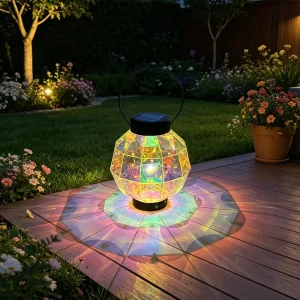 Prism Iridescent Vintage Solar Power Hanging Lantern Warm White LED Waterproof Handmade Portable Outdoor Garden Park Weather