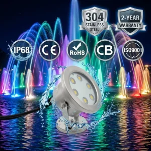 Professional 36W LED Pool Fountain Light 120V AC/DC Submersible Underwater Lamp for Outdoor Pond Water Feature IP68 Waterproof