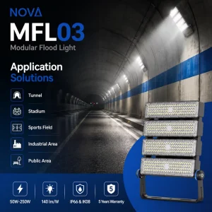 Professional LED Tunnel Flood Light IP66 IK08 Waterproof with Multiple Beam Angle and DALI Control