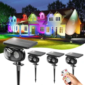 RGBCW Solar Spike Light Spot Light Wall Lamp With 11 Working Mode Solar Security Wall Lantern for Garden Yard Patio Fence
