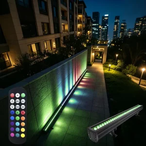 RGBW LED Wall Washer Light Bar with RF Remote, 144W, Dimmable, IP65, Linear Building Light