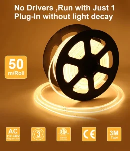 Raymates High Voltage COB Smart Light Strip 3000K Warm White CRT90 220V Outdoor Waterproof COB Strip for Outdoor