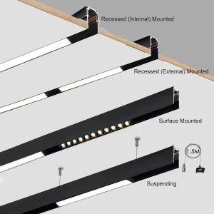 Recessed DC 48V Aluminum Modern Magnetic Track Rail System 2 Wire Linear Lighting
