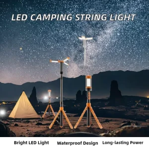 Rechargeable Battery-Powered Waterproof Camping String Lights LED Bulbs Telescopic Aluminum Stand White/Yellow
