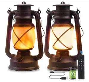 Rechargeable LED Battery-Powered Retro Camping Lantern with Flickering Flame, 4 Modes, Remote Control, Hanging