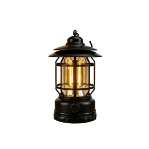 Rechargeable LED Edison Filament Camping Lantern Stepless Dimming Portable Outdoor Metal Hanging Tent Lamp