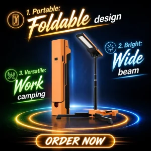 Rechargeable LED Work and Camping Lamp with Collapsible Telescopic Rod and Folding Base for Repair, Emergency, and Hiking