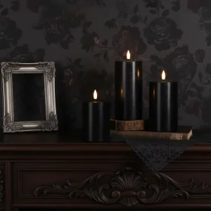 Remote Control Paraffin Wax 3D Real Flame LED Candles Black Pillar for Ramadan Parties Battery Operated Handmade Home