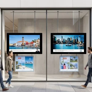 Retail Store Front Window Hanging LCD Digital Signage High Brightness Sunlight Readable Advertising Screen
