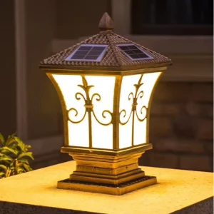 Retrospective Villa Aluminium Pillar Lights IP65 Waterproof LED Column Stone Solar Garden Light