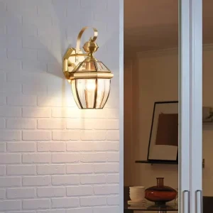 Round Waterproof Garden Exterior Wall Mounted Brass Gold Modern Outdoor Wall Light Lamp Outdoor