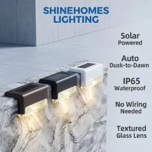 SHINEHOMES LIGHTING Solar IP65 Solar Step Wall Light No Wiring Dusk to Dawn Auto Sensor for Outdoor Stair Deck Patio Garden Lamp