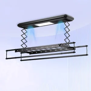 Slim Electric Clothes Drying Rack with LED Lighting, Remote Control, and Auto-Lifting System for Apartments and Dormitories